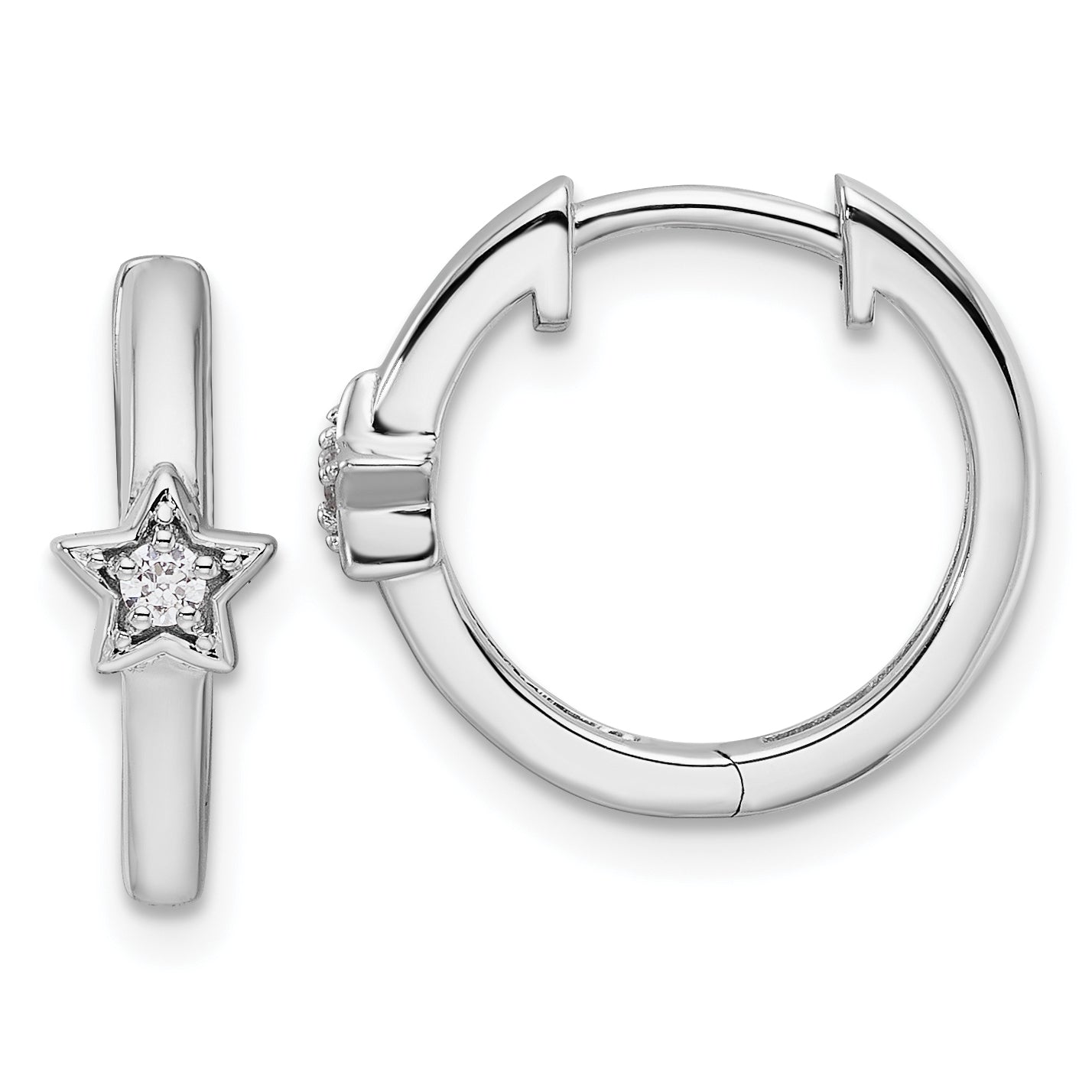 White Ice Sterling Silver Rhodium-plated Diamond Star Hinged Hoop Earrings