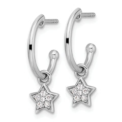 White Ice Sterling Silver Rhodium-plated Diamond Star Dangle J-Hoop Post Earrings