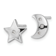 White Ice Sterling Silver Rhodium-plated Diamond Star and Moon Post Earrings