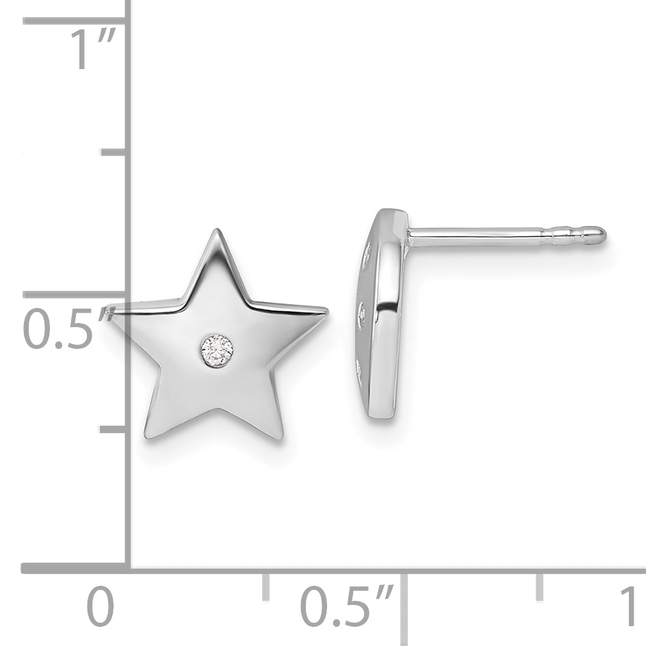 White Ice Sterling Silver Rhodium-plated Diamond Star and Moon Post Earrings