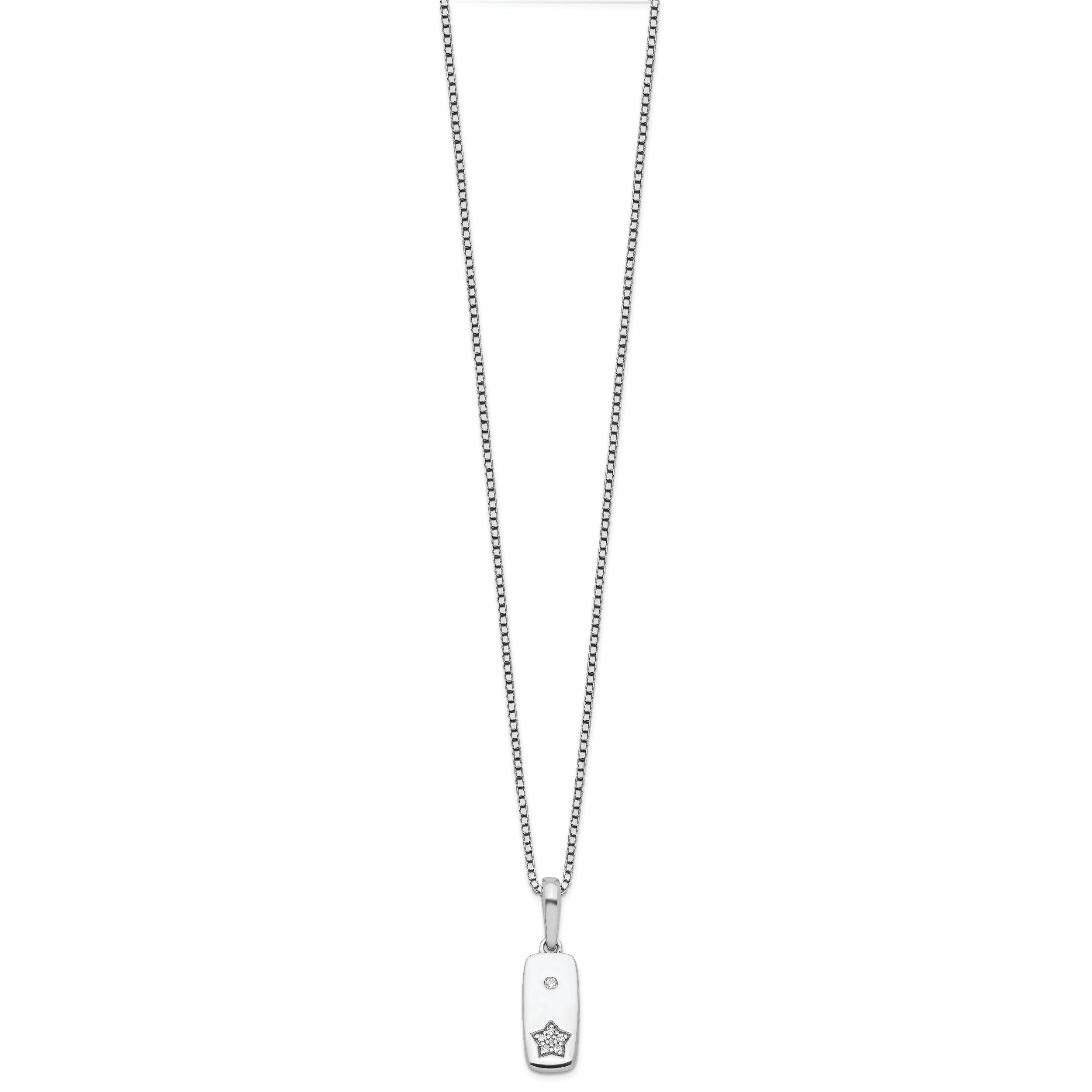 White Ice Sterling Silver Rhodium-plated 18 Inch Diamond Star Tag Necklace with 2 Inch Extender