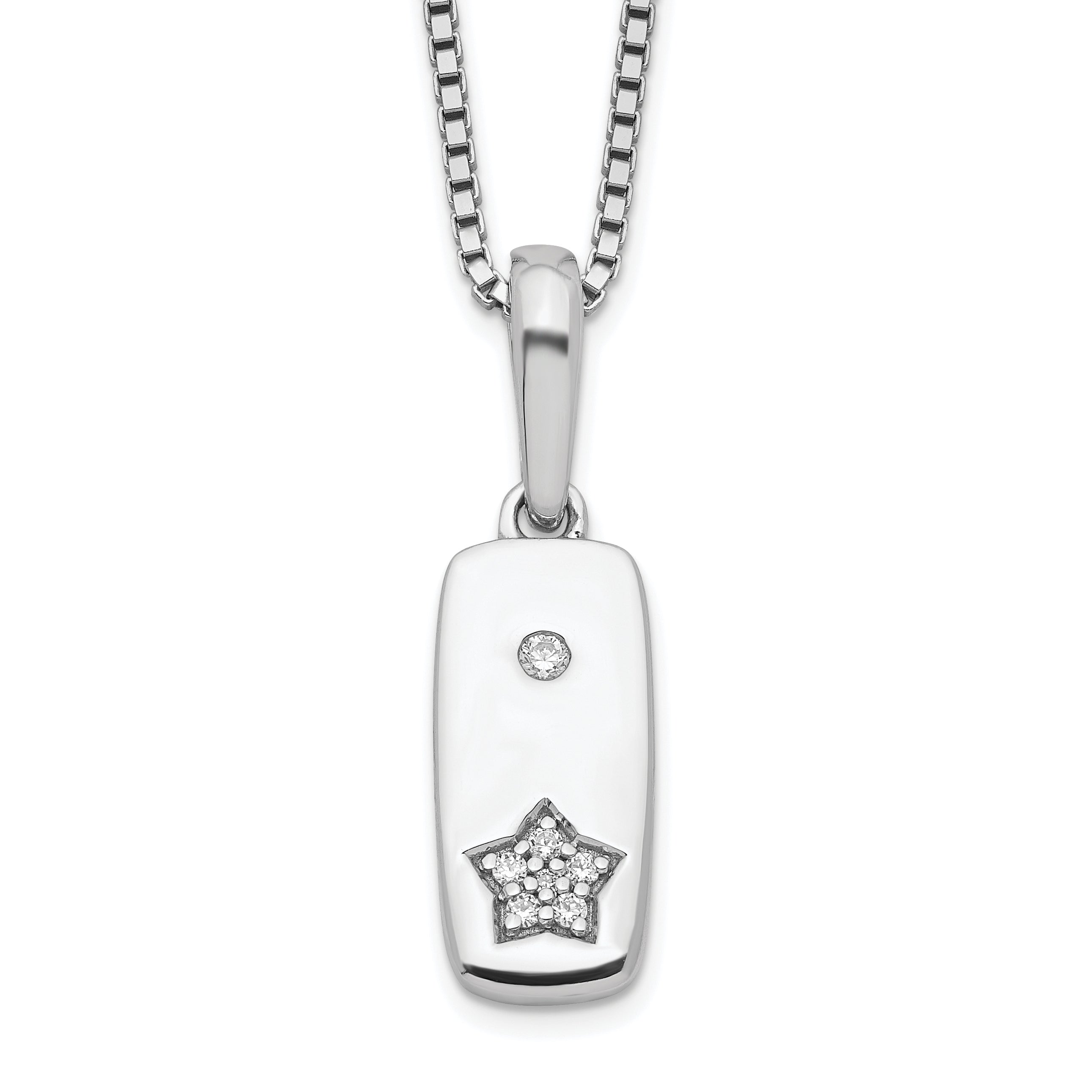 White Ice Sterling Silver Rhodium-plated 18 Inch Diamond Star Tag Necklace with 2 Inch Extender