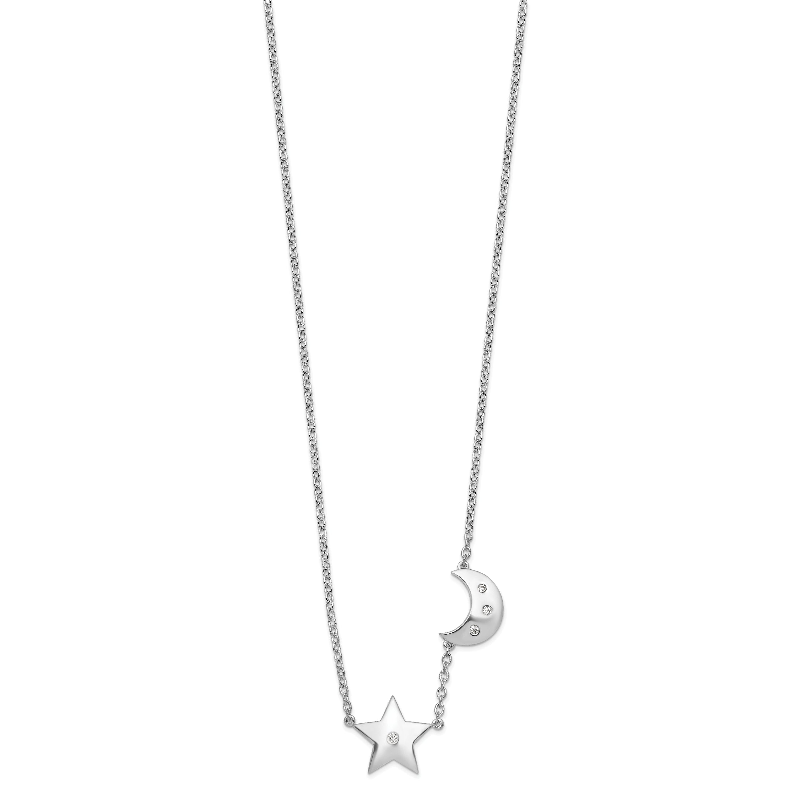 White Ice Sterling Silver Rhodium-plated 18 Inch Diamond Star and Moon Necklace