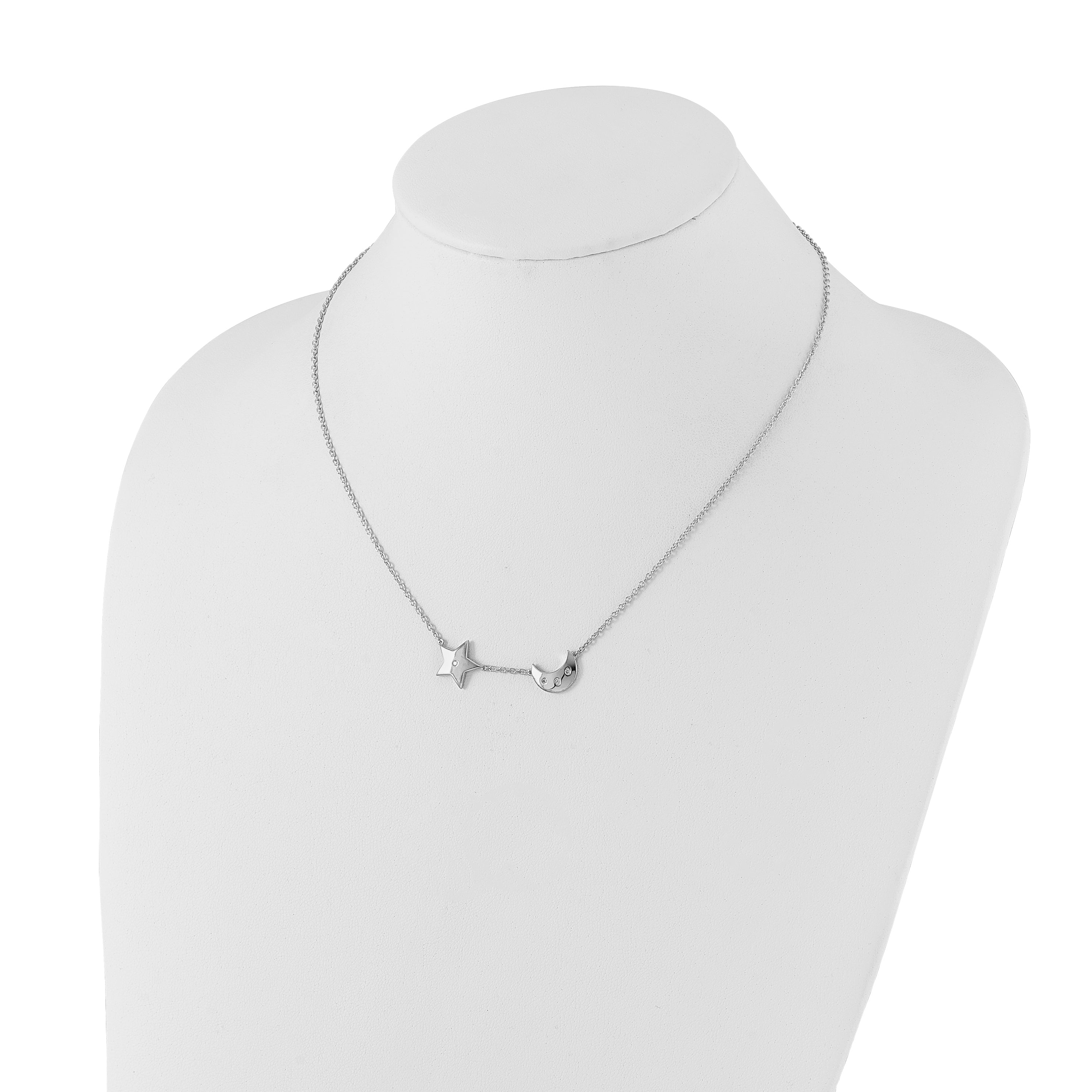 White Ice Sterling Silver Rhodium-plated 18 Inch Diamond Star and Moon Necklace