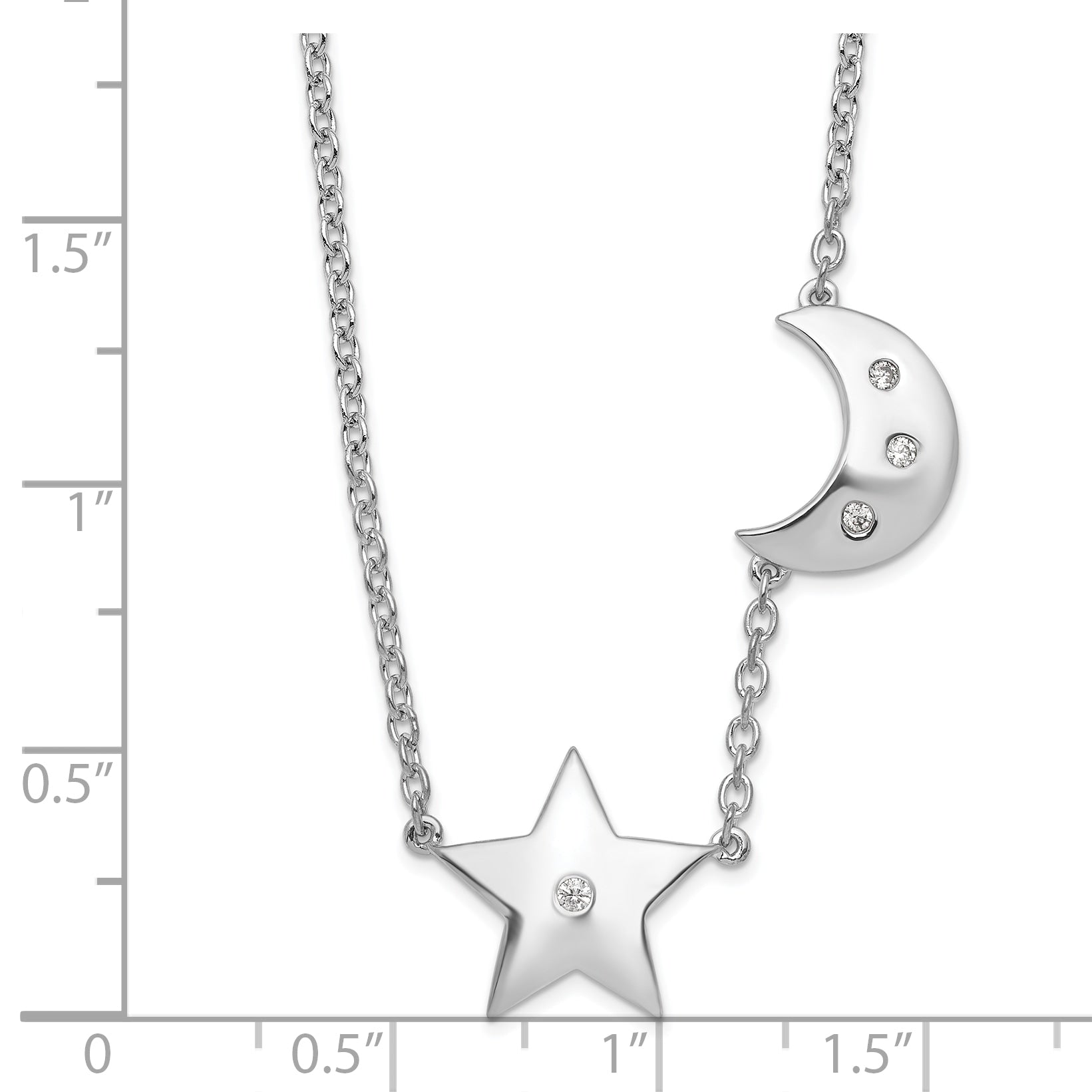 White Ice Sterling Silver Rhodium-plated 18 Inch Diamond Star and Moon Necklace