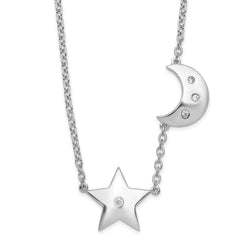 White Ice Sterling Silver Rhodium-plated 18 Inch Diamond Star and Moon Necklace