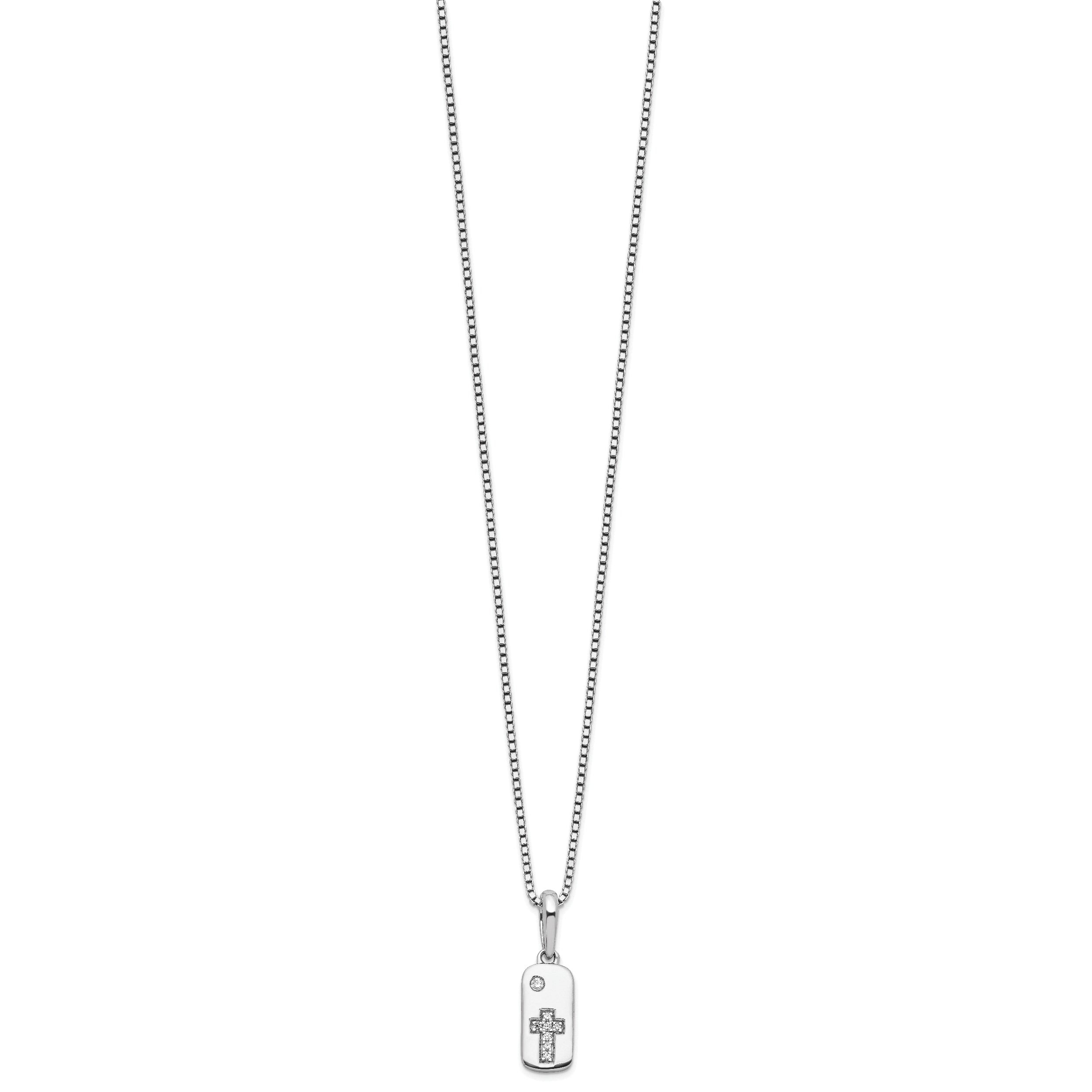 White Ice Sterling Silver Rhodium-plated 18 Inch Diamond Cross Tag Necklace with 2 Inch Extender