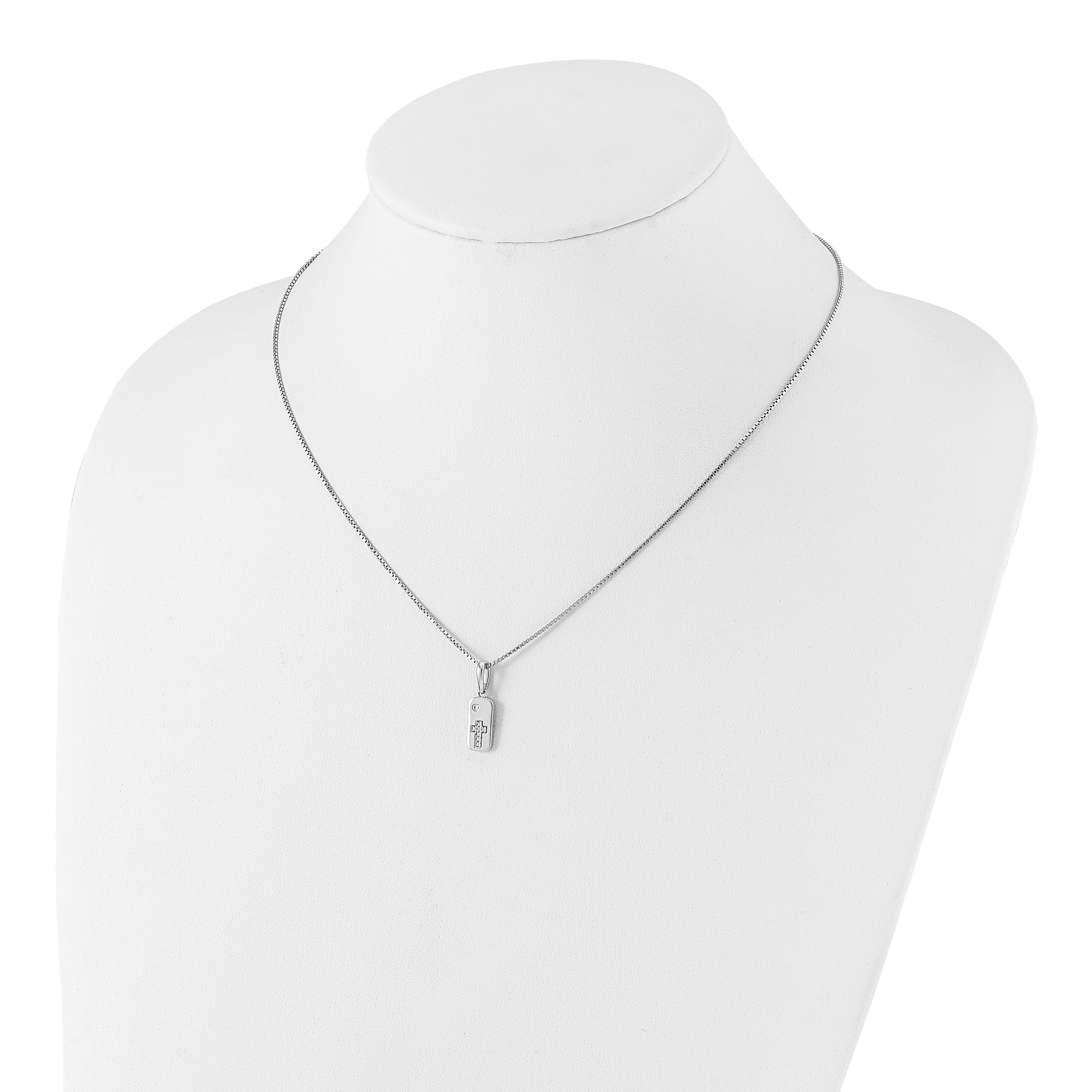 White Ice Sterling Silver Rhodium-plated 18 Inch Diamond Cross Tag Necklace with 2 Inch Extender