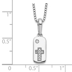 White Ice Sterling Silver Rhodium-plated 18 Inch Diamond Cross Tag Necklace with 2 Inch Extender