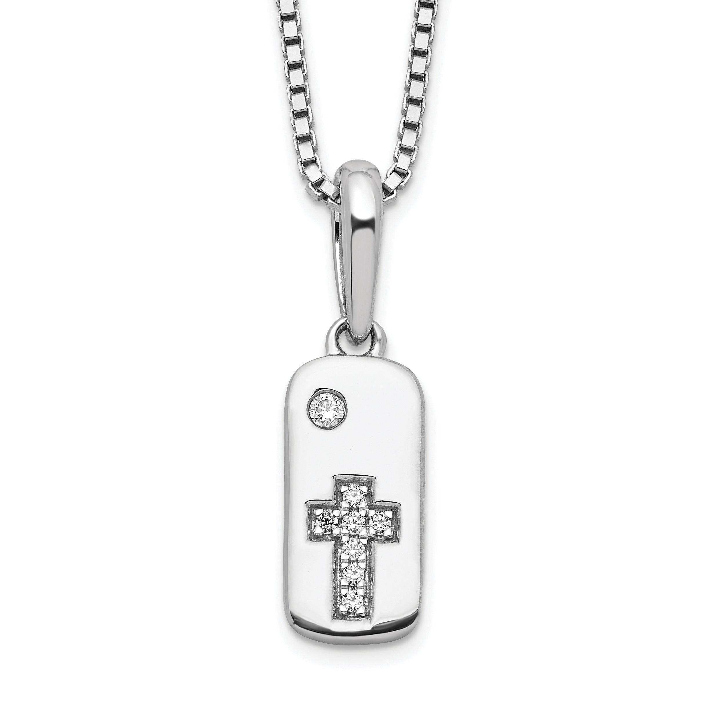 White Ice Sterling Silver Rhodium-plated 18 Inch Diamond Cross Tag Necklace with 2 Inch Extender