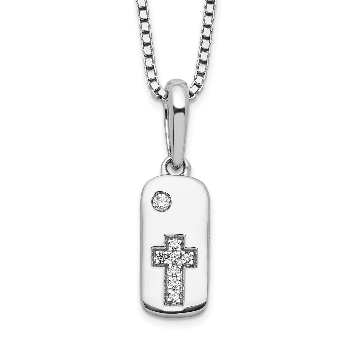 White Ice Sterling Silver Rhodium-plated 18 Inch Diamond Cross Tag Necklace with 2 Inch Extender