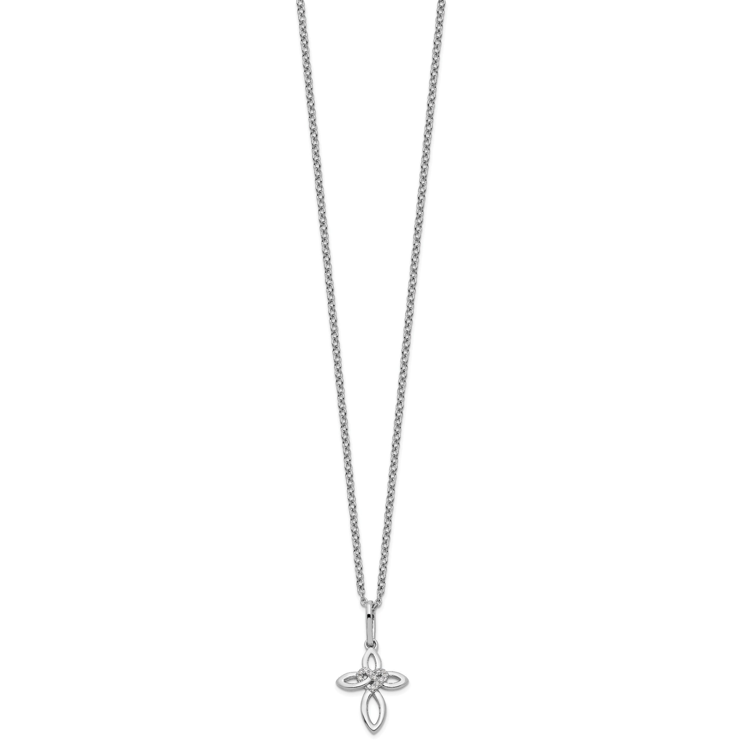 White Ice Sterling Silver Rhodium-plated 18 Inch Diamond Cross with Heart Necklace with 2 Inch Extender