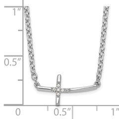 White Ice Sterling Silver Rhodium-plated 18 Inch Diamond Sideways Cross Necklace