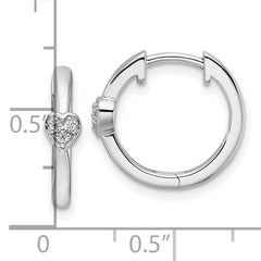 White Ice Sterling Silver Rhodium-plated Diamond Heart Hinged Hoop Earrings