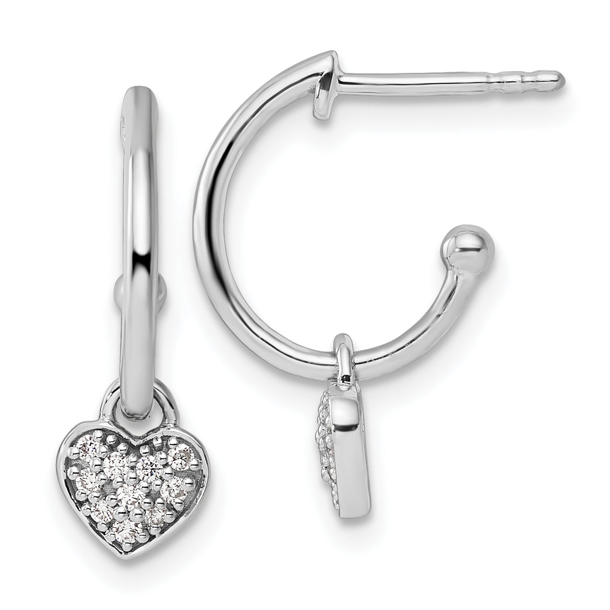 White Ice Sterling Silver Rhodium-plated Diamond Heart Dangle J-Hoop Post Earrings