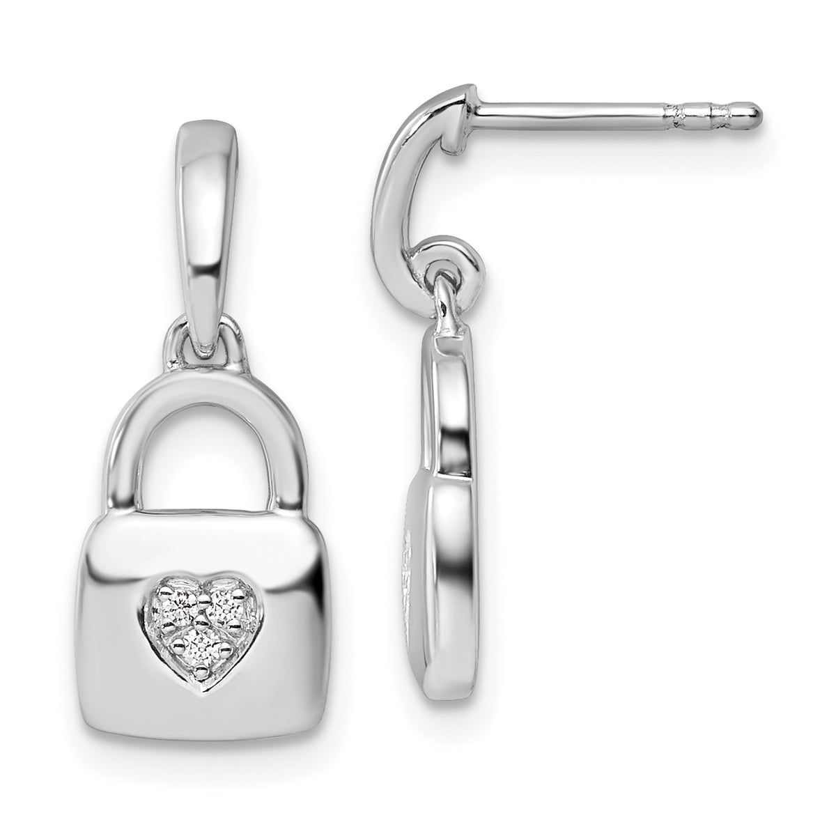 White Ice Sterling Silver Rhodium-plated Diamond Heart Lock Dangle Post Earrings