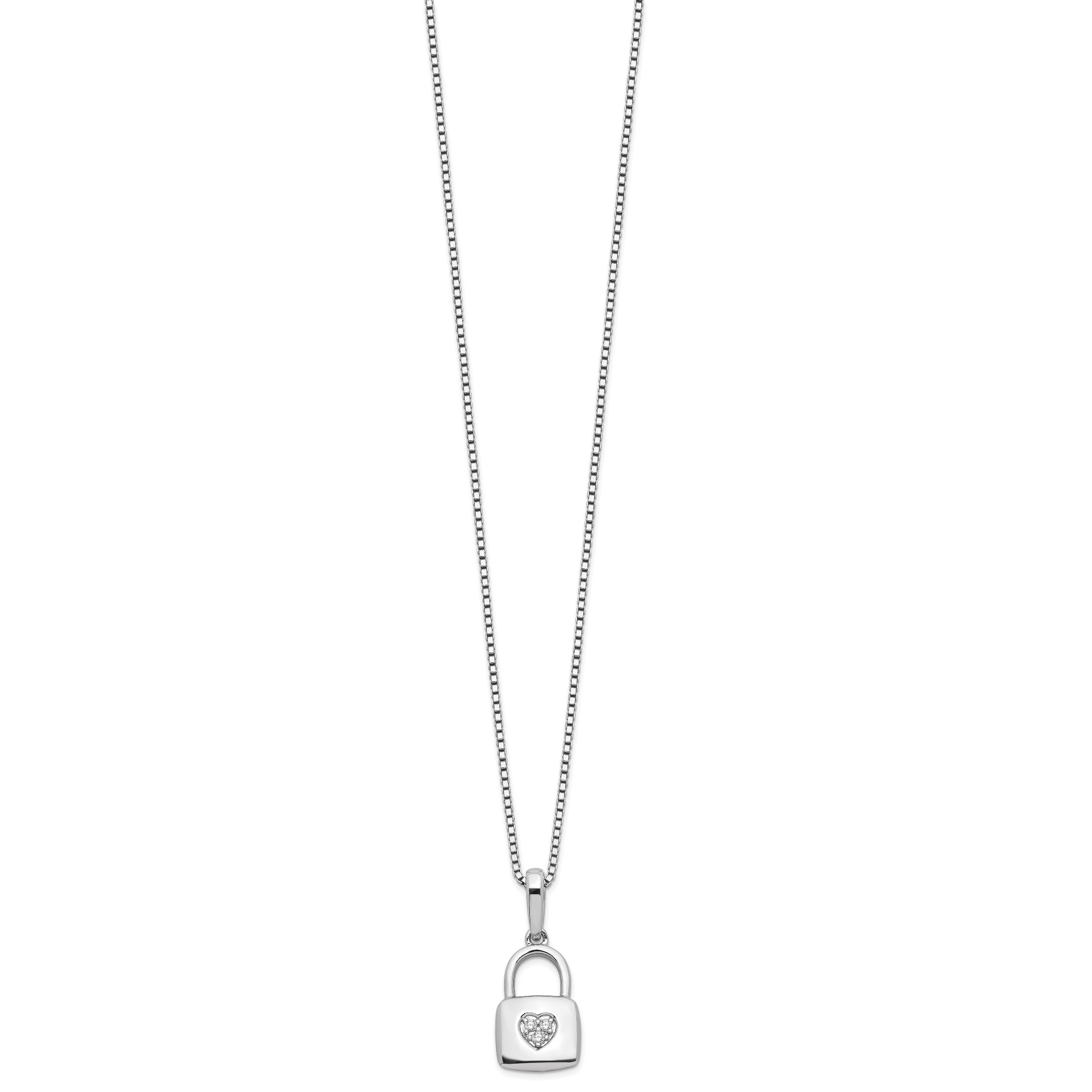 White Ice Sterling Silver Rhodium-plated 18 Inch Diamond Heart Lock Necklace with 2 Inch Extender