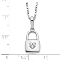 White Ice Sterling Silver Rhodium-plated 18 Inch Diamond Heart Lock Necklace with 2 Inch Extender