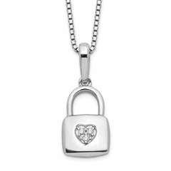 White Ice Sterling Silver Rhodium-plated 18 Inch Diamond Heart Lock Necklace with 2 Inch Extender