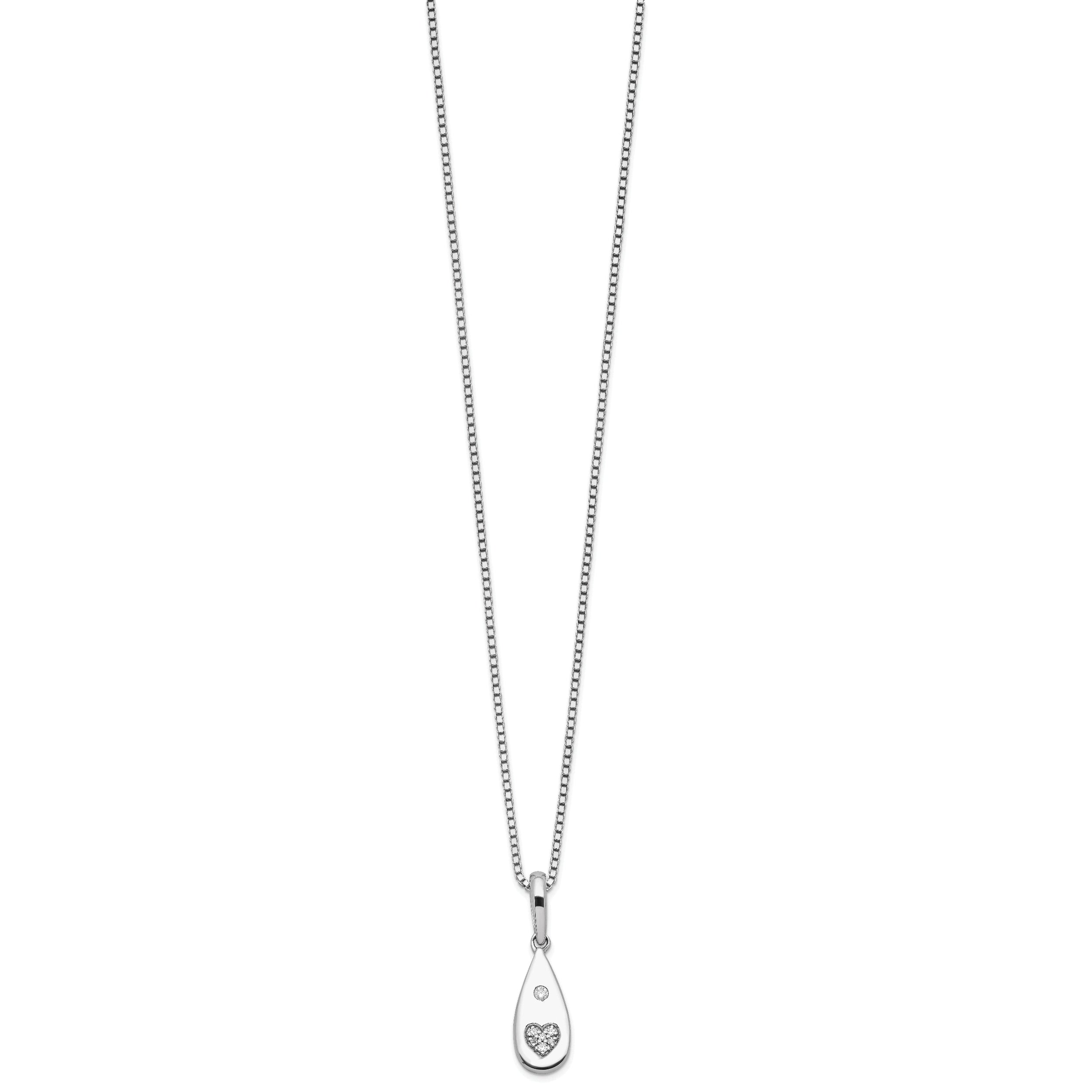 White Ice Sterling Silver Rhodium-plated 18 Inch Diamond Heart Teardrop Necklace with 2 Inch Extender