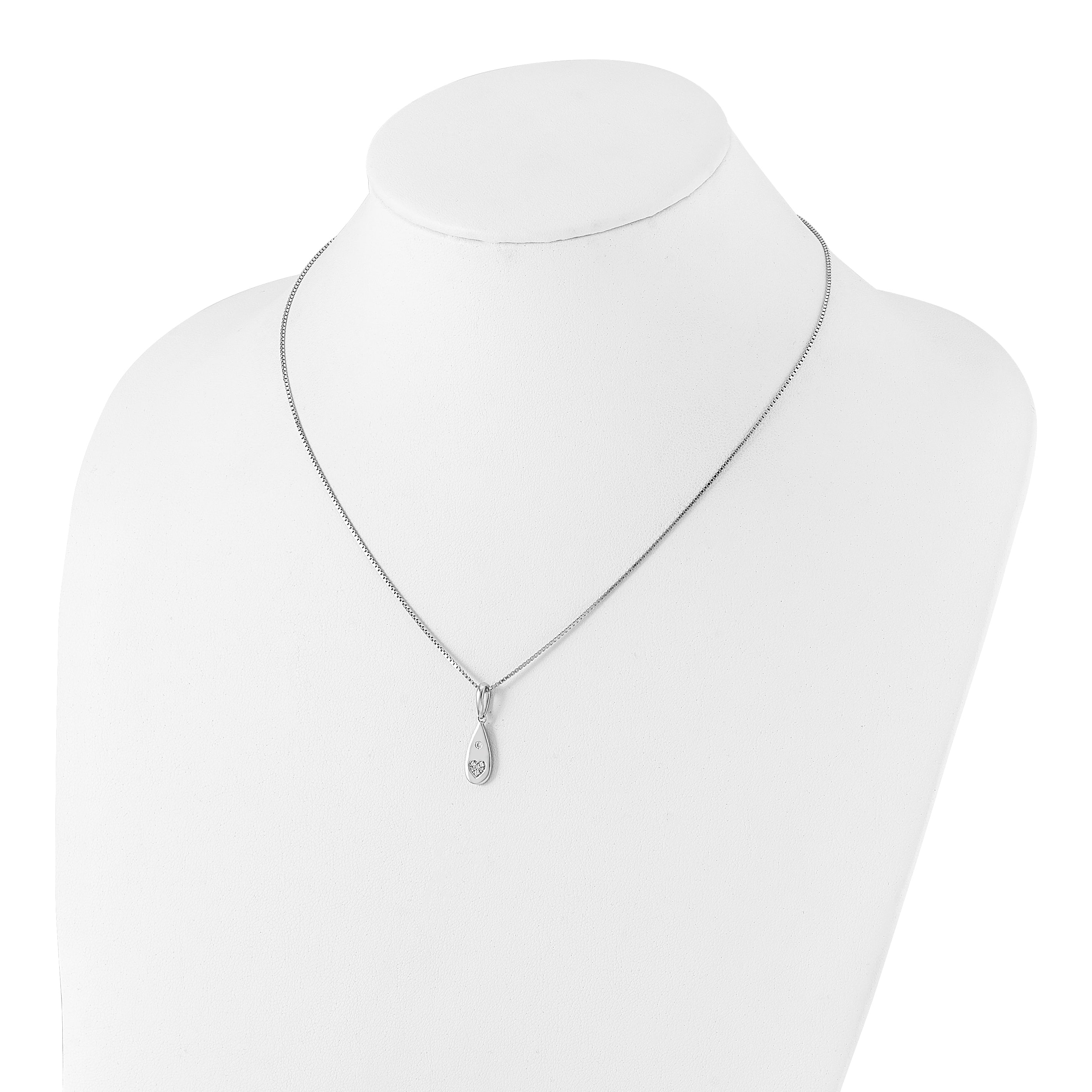 White Ice Sterling Silver Rhodium-plated 18 Inch Diamond Heart Teardrop Necklace with 2 Inch Extender