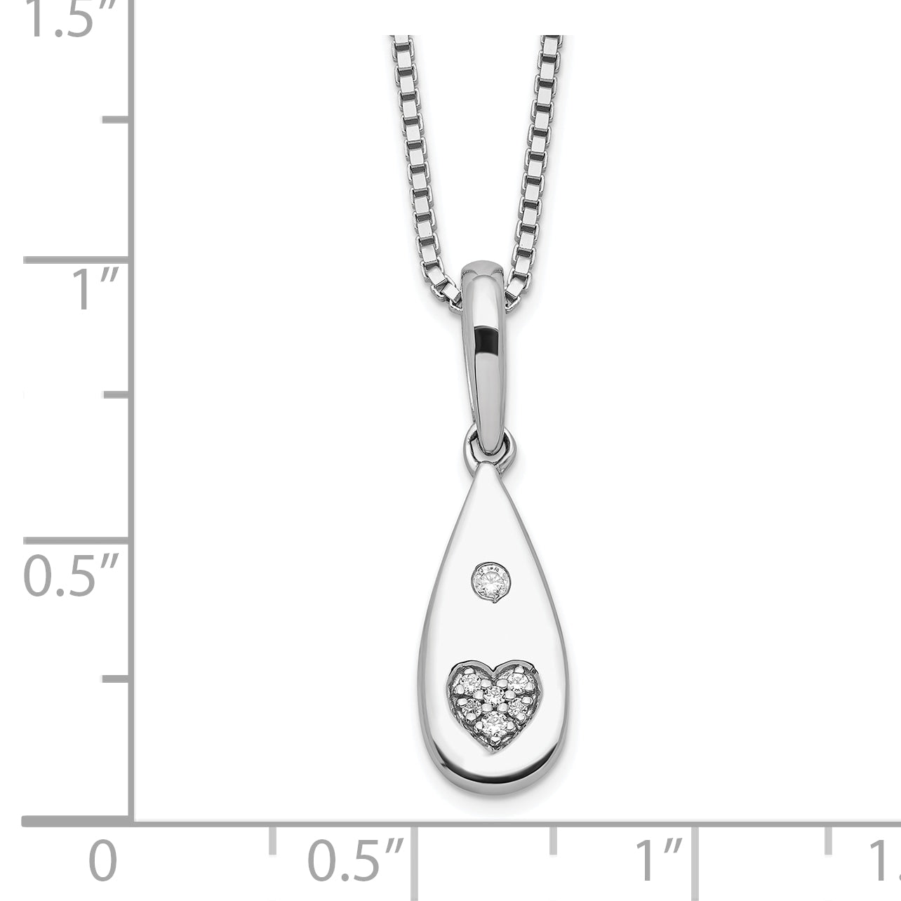 White Ice Sterling Silver Rhodium-plated 18 Inch Diamond Heart Teardrop Necklace with 2 Inch Extender