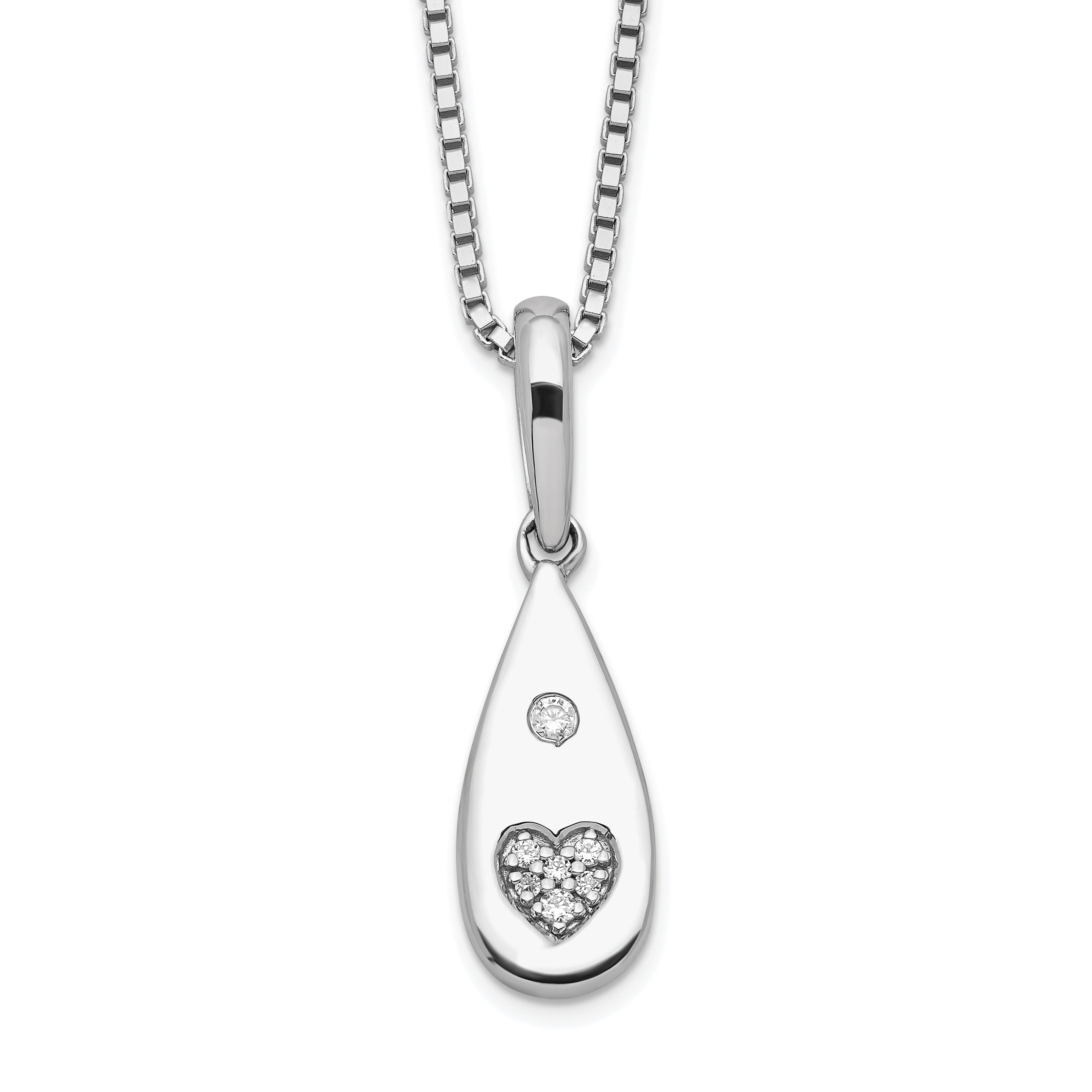 White Ice Sterling Silver Rhodium-plated 18 Inch Diamond Heart Teardrop Necklace with 2 Inch Extender