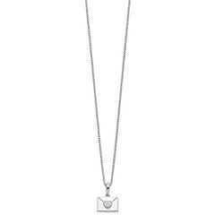 White Ice Sterling Silver Rhodium-plated 18 Inch Diamond Heart Envelope Necklace with 2 Inch Extender