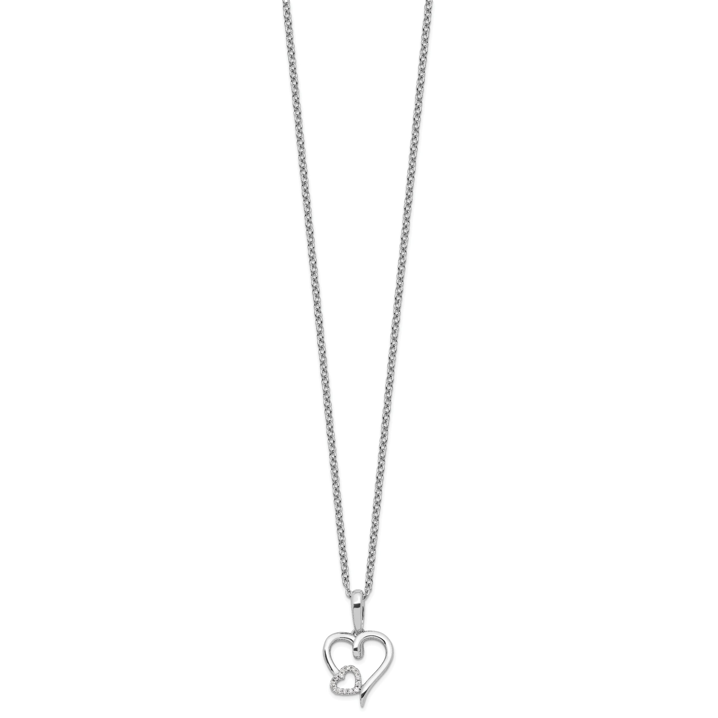 White Ice Sterling Silver Rhodium-plated 18 Inch Diamond Hearts Necklace with 2 Inch Extender