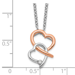 White Ice Sterling Silver Rhodium-plated Rose-tone 18 Inch Diamond Hearts Necklace with 2 Inch Extender