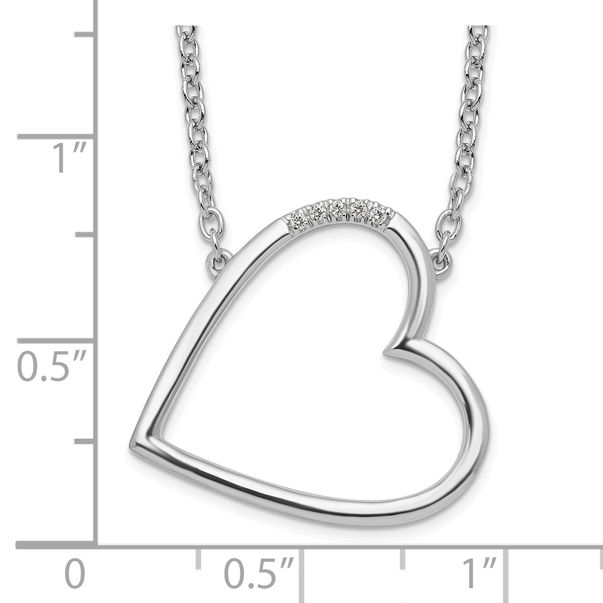 White Ice Sterling Silver Rhodium-plated 18 Inch Diamond Sideways Open Heart Necklace