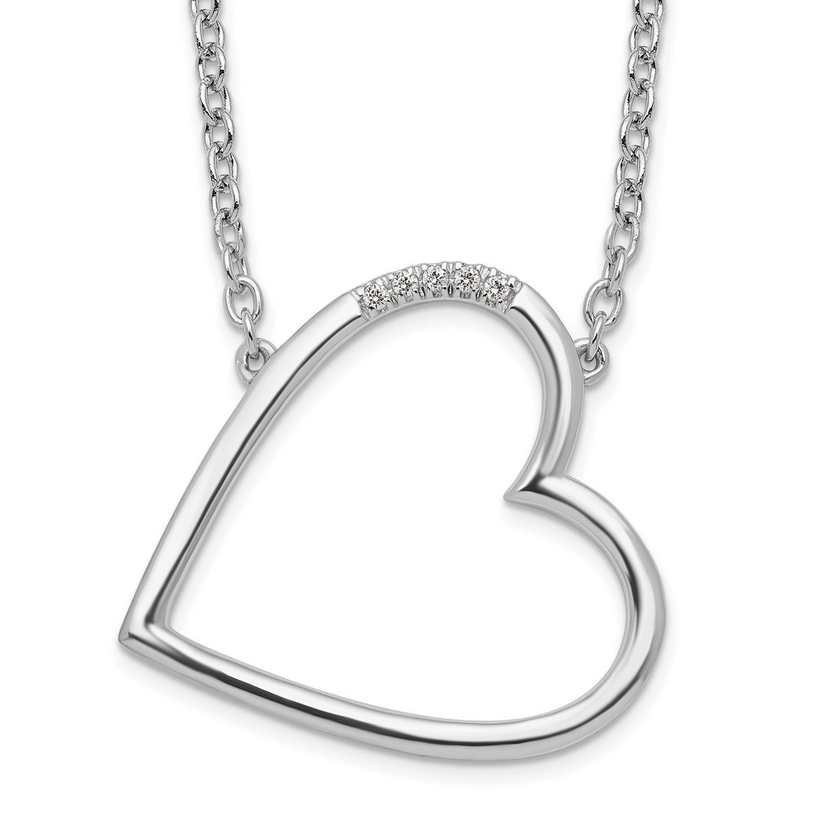 White Ice Sterling Silver Rhodium-plated 18 Inch Diamond Sideways Open Heart Necklace