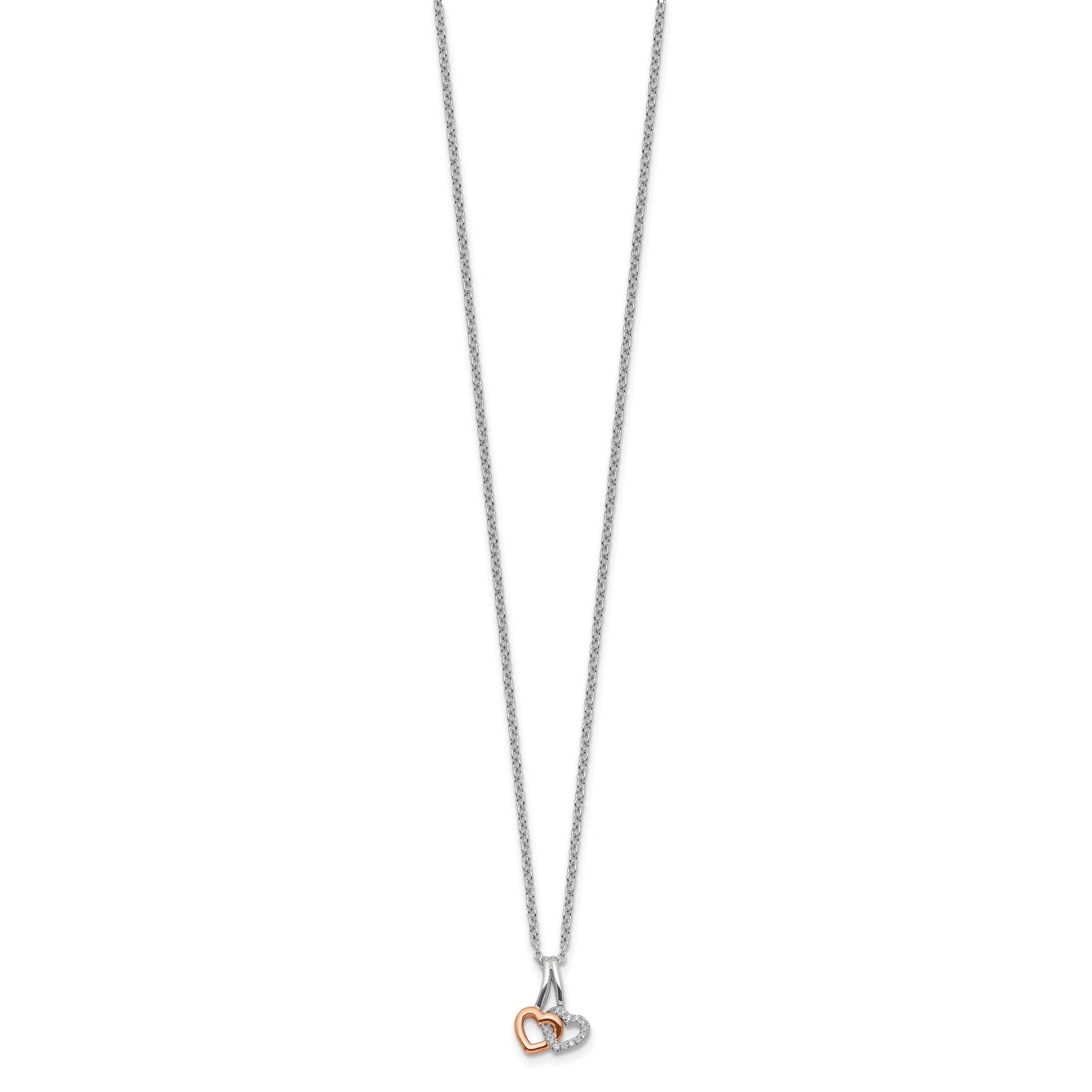 White Ice Sterling Silver Rhodium-plated Rose-tone 18 Inch Diamond Hearts Necklace with 2 Inch Extender