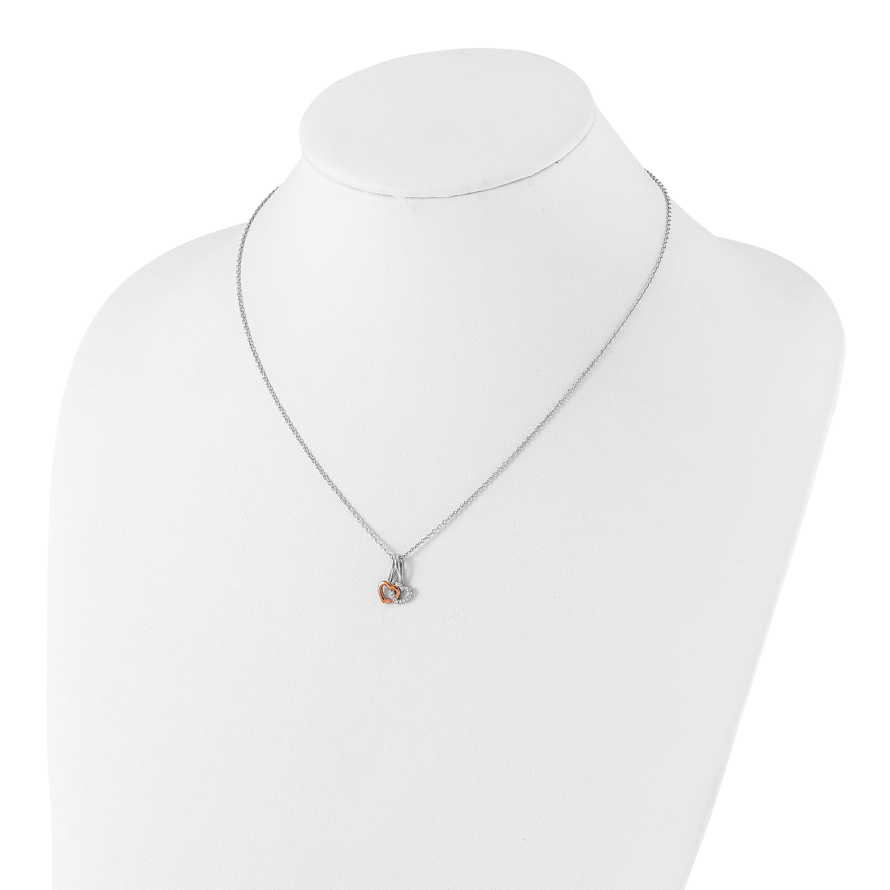 White Ice Sterling Silver Rhodium-plated Rose-tone 18 Inch Diamond Hearts Necklace with 2 Inch Extender