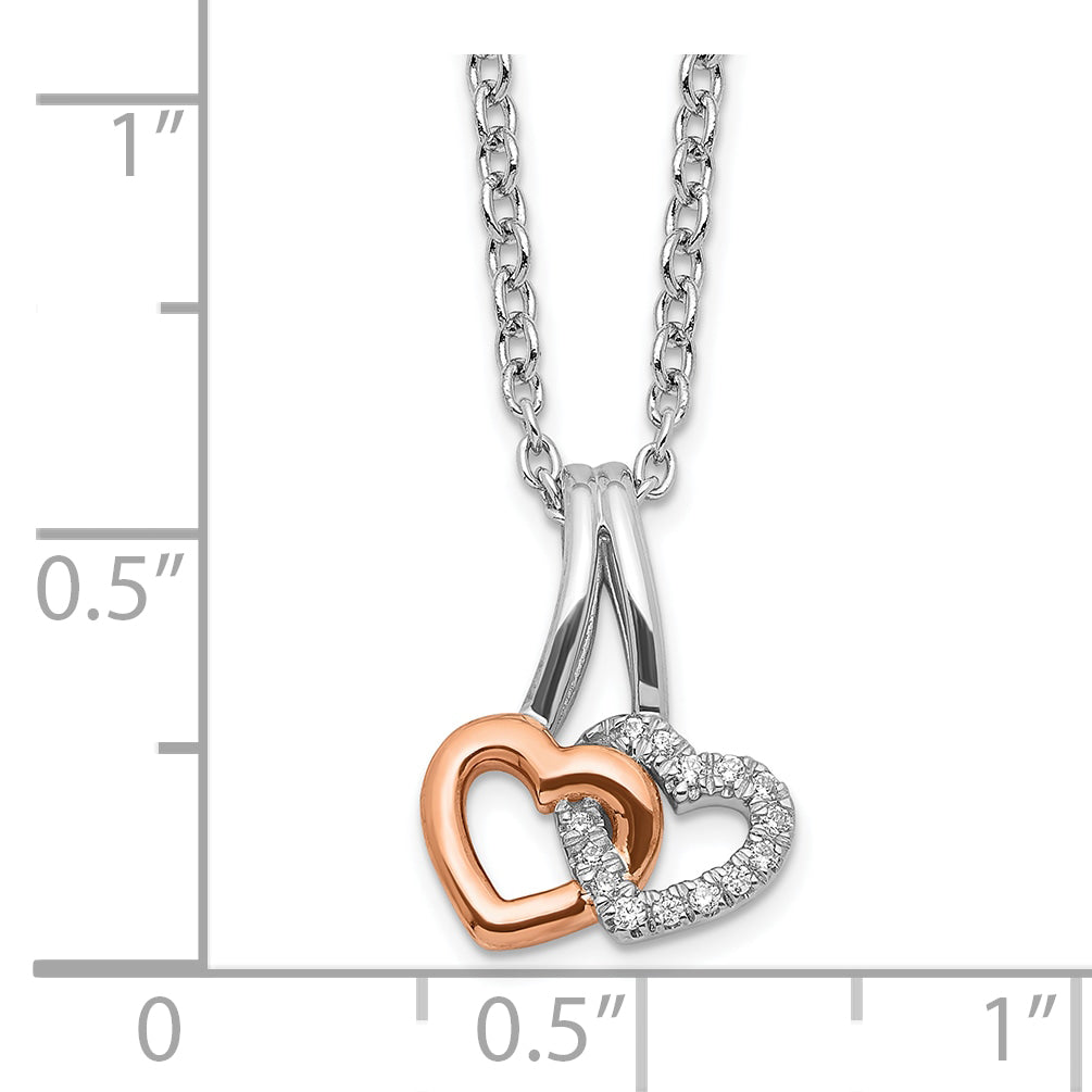 White Ice Sterling Silver Rhodium-plated Rose-tone 18 Inch Diamond Hearts Necklace with 2 Inch Extender