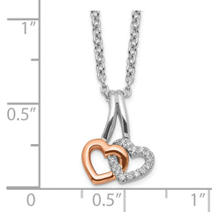 White Ice Sterling Silver Rhodium-plated Rose-tone 18 Inch Diamond Hearts Necklace with 2 Inch Extender