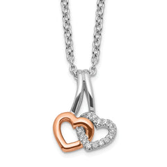 White Ice Sterling Silver Rhodium-plated Rose-tone 18 Inch Diamond Hearts Necklace with 2 Inch Extender