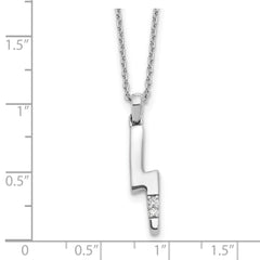 Sterling Silver RH Plated White Ice Dia. Lightning Bolt w/2IN EXT Necklace