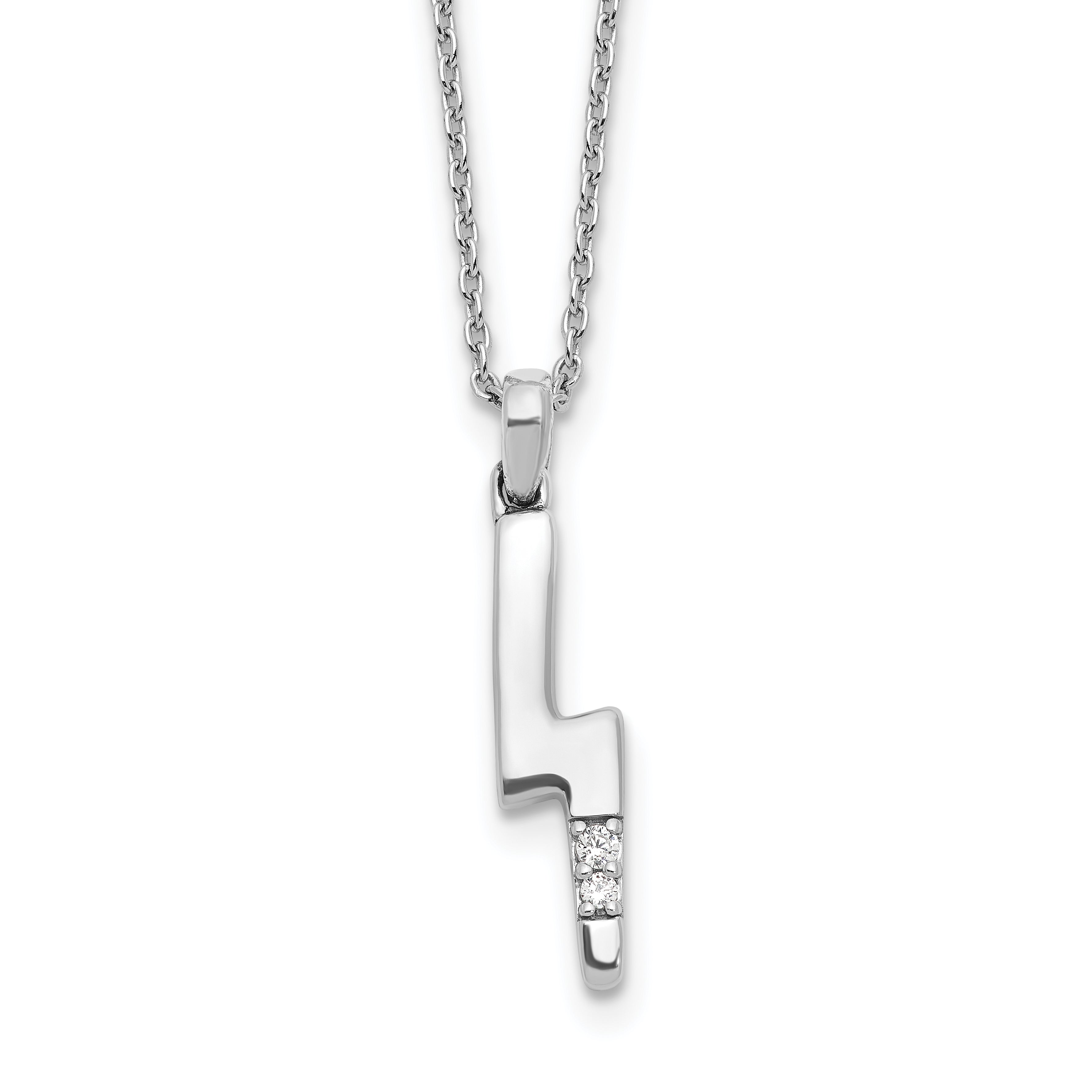 Sterling Silver RH Plated White Ice Dia. Lightning Bolt w/2IN EXT Necklace