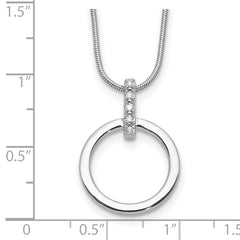 Sterling Silver RH Plated White Ice .05ct. Dia. Circle w/2IN EXT Necklace