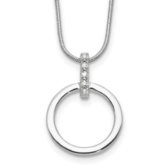 Sterling Silver RH Plated White Ice .05ct. Dia. Circle w/2IN EXT Necklace