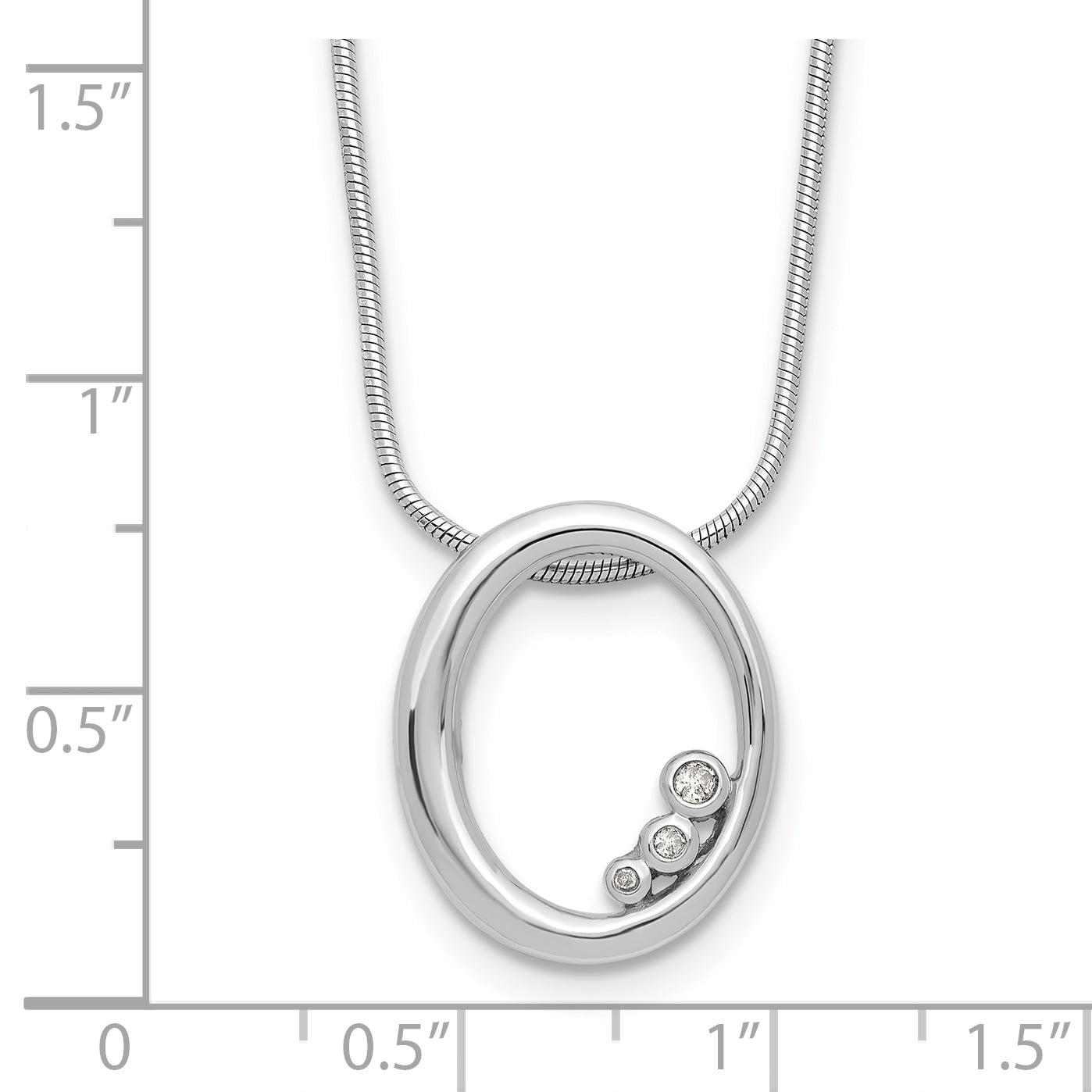 Sterling Silver RH Plated White Ice .03ct Diamond Oval w/2IN Ext Necklace