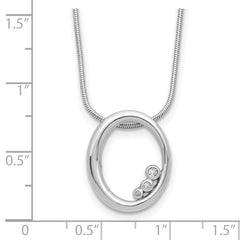 Sterling Silver RH Plated White Ice .03ct Diamond Oval w/2IN Ext Necklace