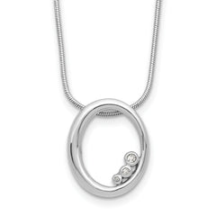 Sterling Silver RH Plated White Ice .03ct Diamond Oval w/2IN Ext Necklace