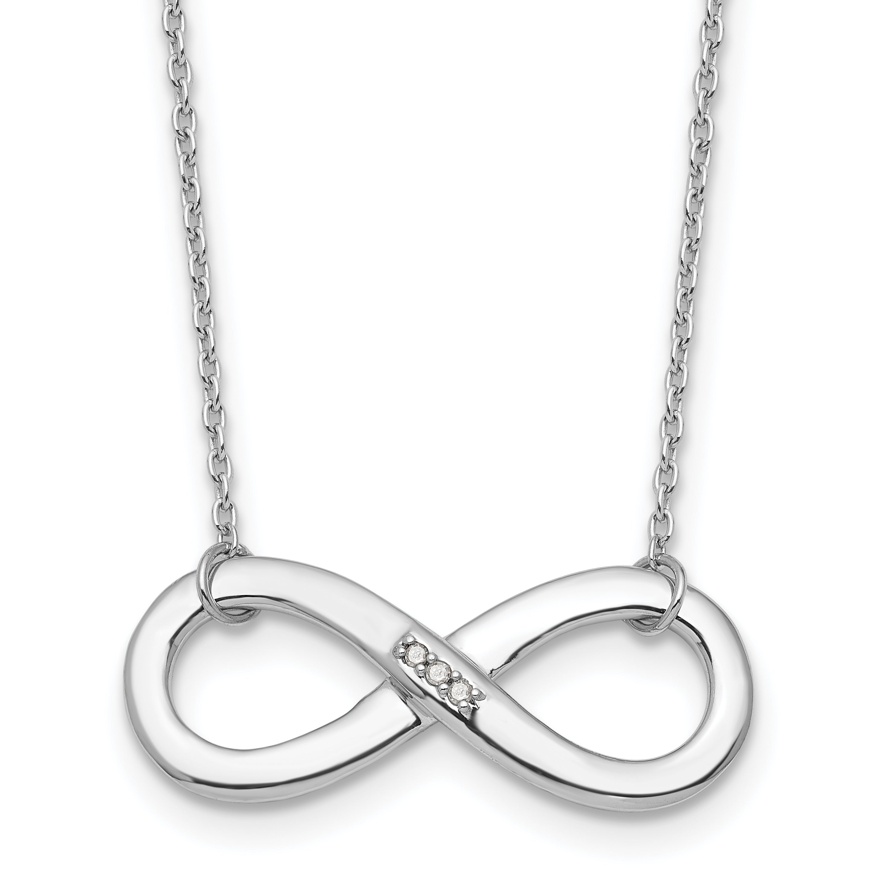 Sterling Silver RH Plated White Ice .02ct. Diamond Infinity Necklace