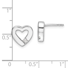 Sterling Silver RH Plated White Ice .08ct Diamond Heart Earrings