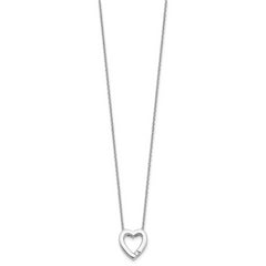 Sterling Silver RH Plated White Ice .07ct Diamond Heart w2/IN EXT Necklace