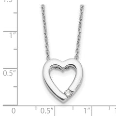 Sterling Silver RH Plated White Ice .07ct Diamond Heart w2/IN EXT Necklace