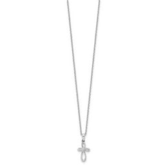 Sterling Silver RH Plated White Ice Diamond Cross w/2IN EXT Necklace