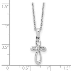 Sterling Silver RH Plated White Ice Diamond Cross w/2IN EXT Necklace